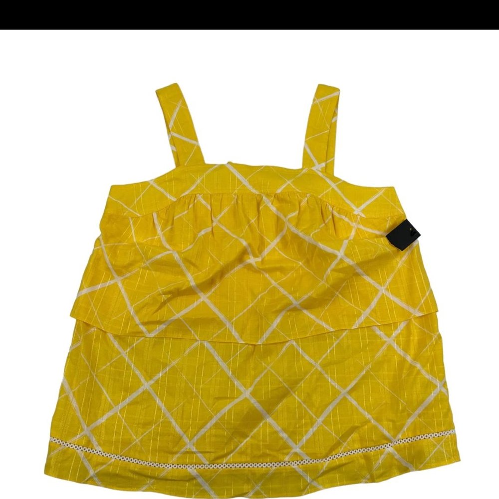 Crown & Ivy Yellow White print Wide Strap Sleeveless Tank Top Cotton XXL - Picture 7 of 10